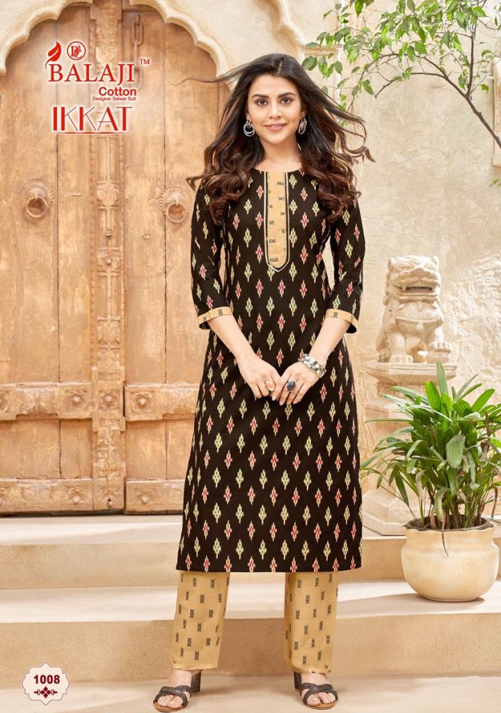 Balaji Ikkat Pure Cotton Ikkat Printed Fancy Kurti With Pant Collection