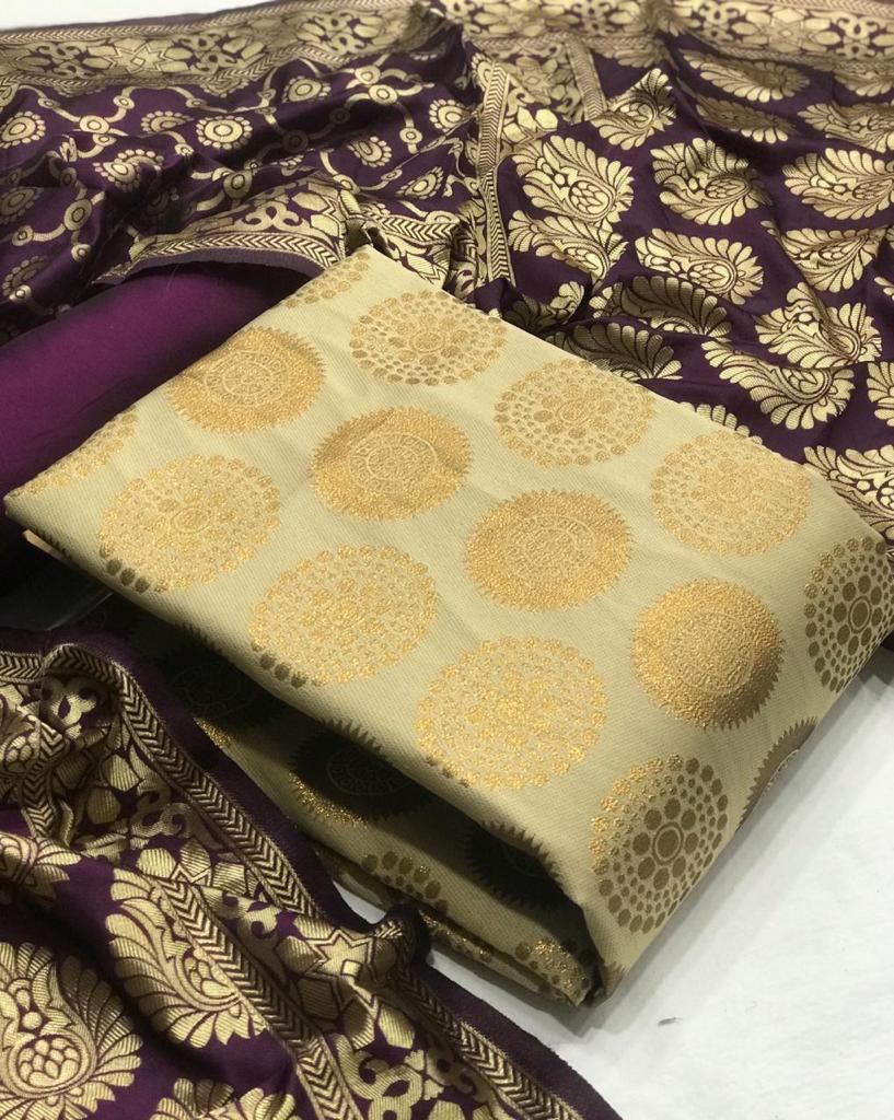 Indian Banarasi Suit dress Material for women- Top , bottom and Long S –  ASMI BOUTIQUE KUWAIT