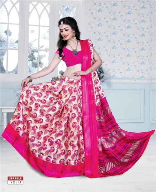 Bansi Sparkle wholesale Polyester Cotton With Weaving Border Satin Patta Saree