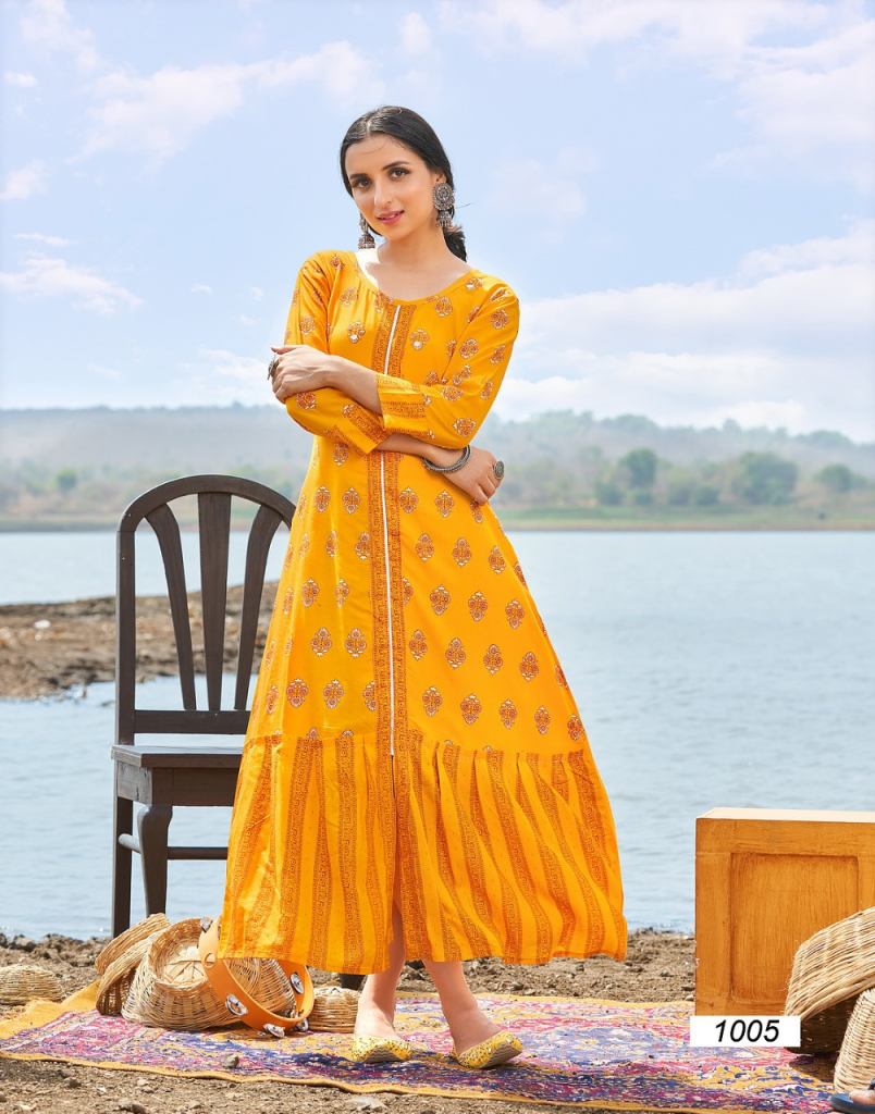 Banwery Fairy Stories  vol 1  Rayon Foil Print  Long Anarkali Kurti