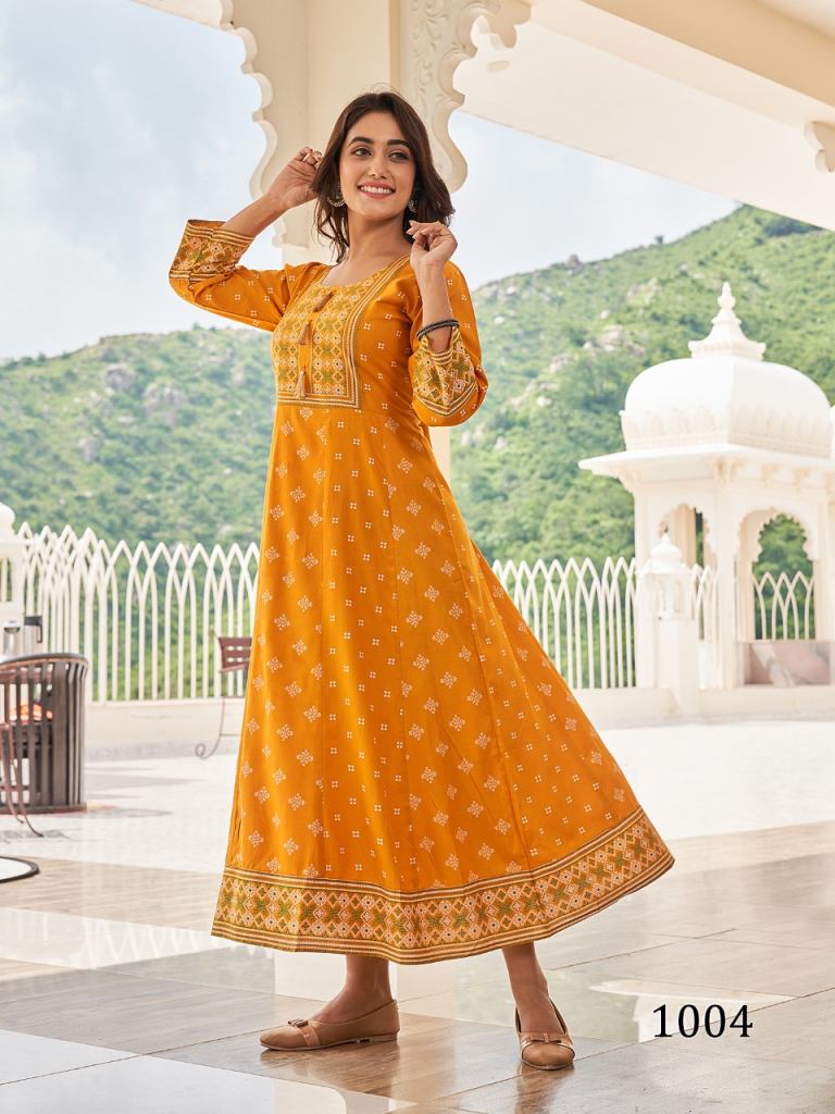  Banwery Queen  vol 1 Rayon Foil Print Fancy Long Anarkali Kurti Collection