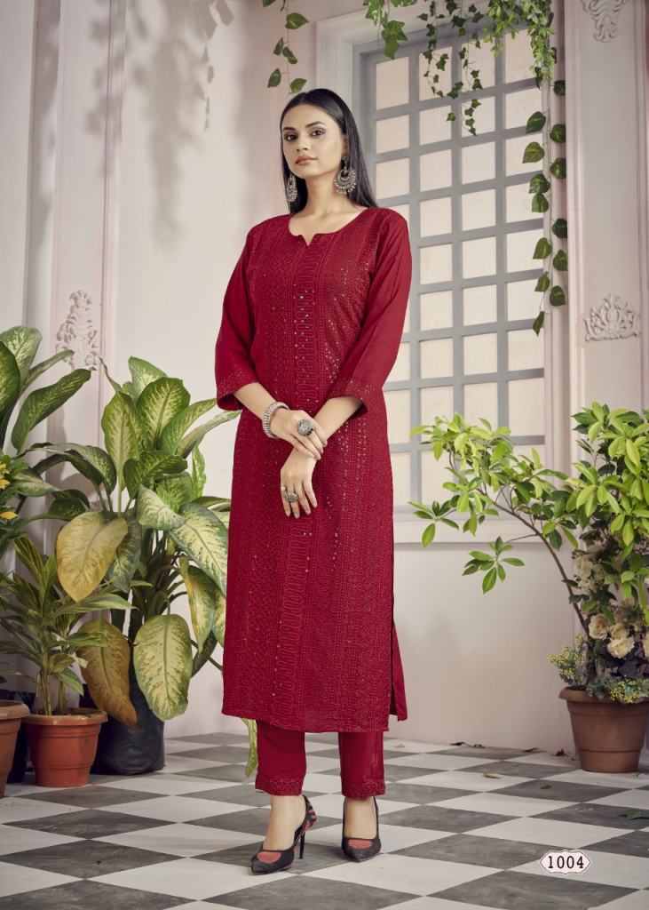 Banwery Schiffli  Rayon Schiffli Fancy Wear Kurti With Pant 