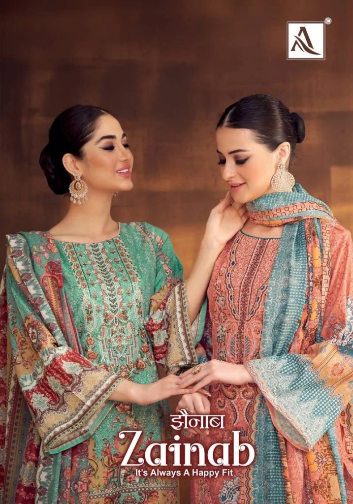 Beautiful Alok Zainab Cambric Cotton Pretty Printed Pakistani Dress Material