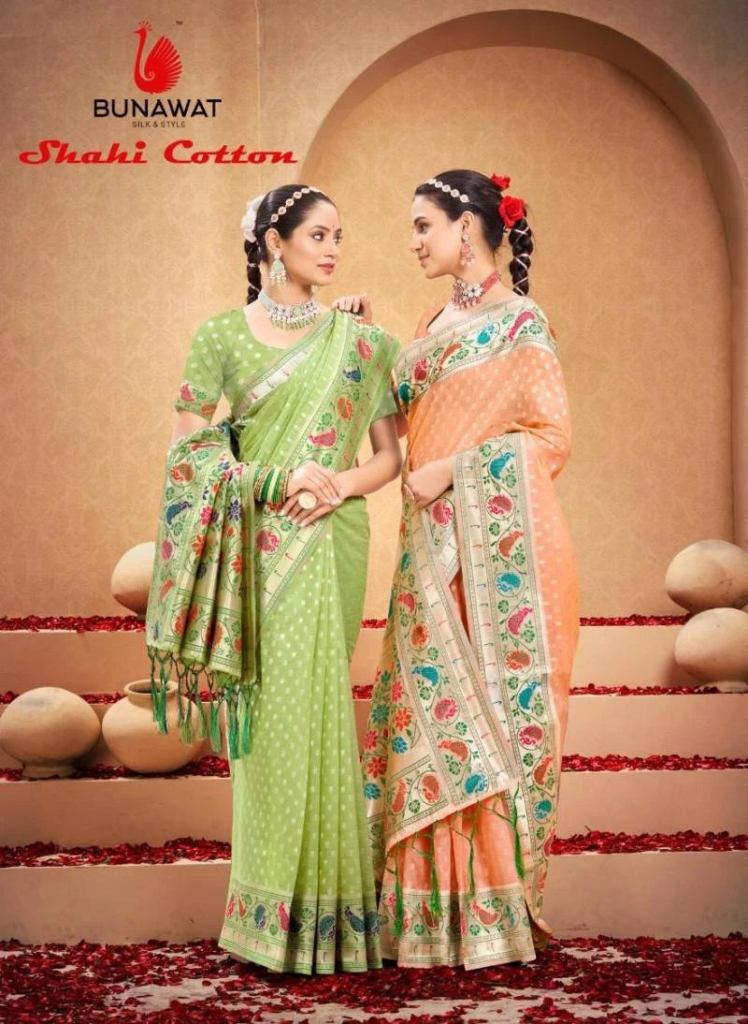 Beautiful Bunawat Shahi Wedding Wear Designer Cotton Silk Saree Collection