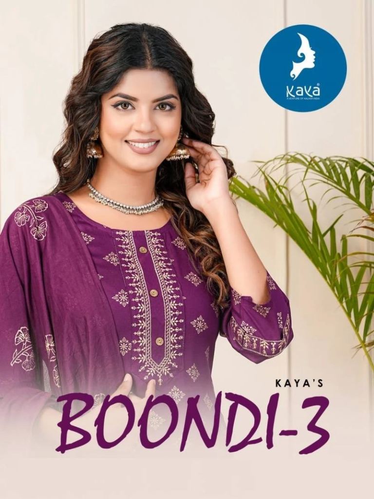 Beautiful Kaya Boondi Vol 3 Festival Rayon Kurti Pant With Dupatta Set 