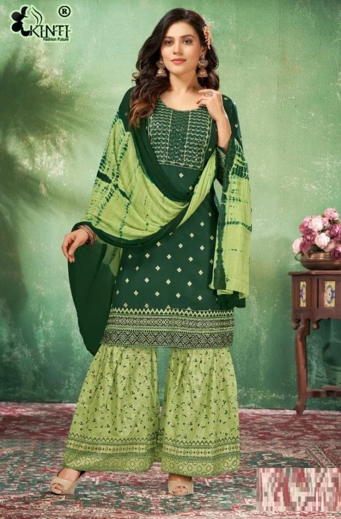 Beautiful Kinti Naziya Vol 4 Rayon Top Sharara With Dupatta Set