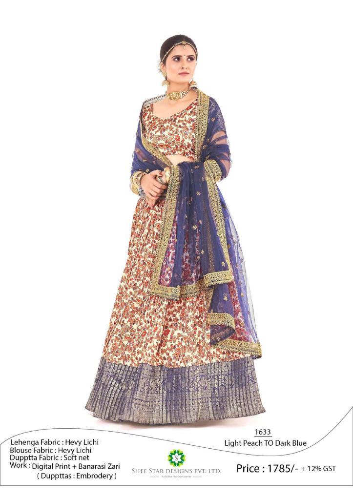 Beautiful Light Peach To Dark Blue Designer Half Sarees Lehenga Collection