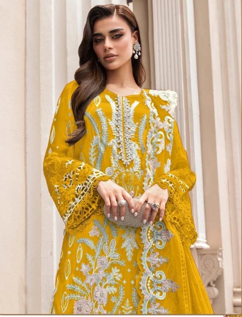 Beautiful Ramsha R 1095 I And J Pakistani Style Organza Embroidery Ready Made Suit