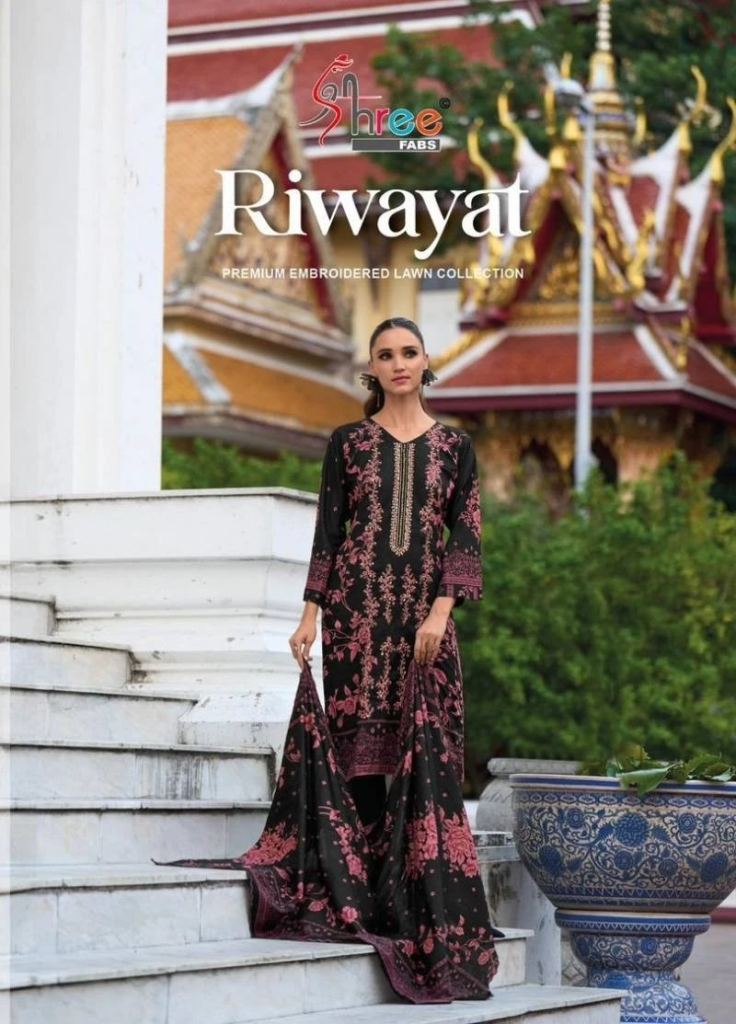 Beautiful Shree Riwayat Pakistani Embroidery Cotton Dress Material 