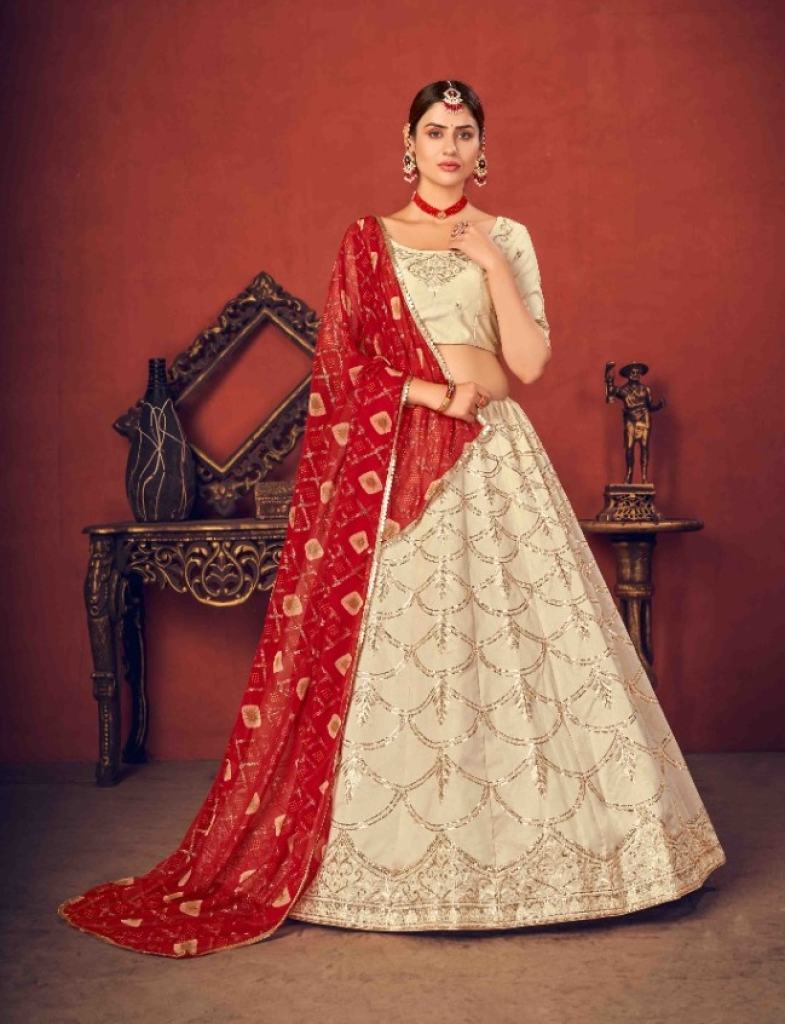 Beige Red  Art silk sequence Embroidery work Indian Wedding Wear Lehenga  choli 