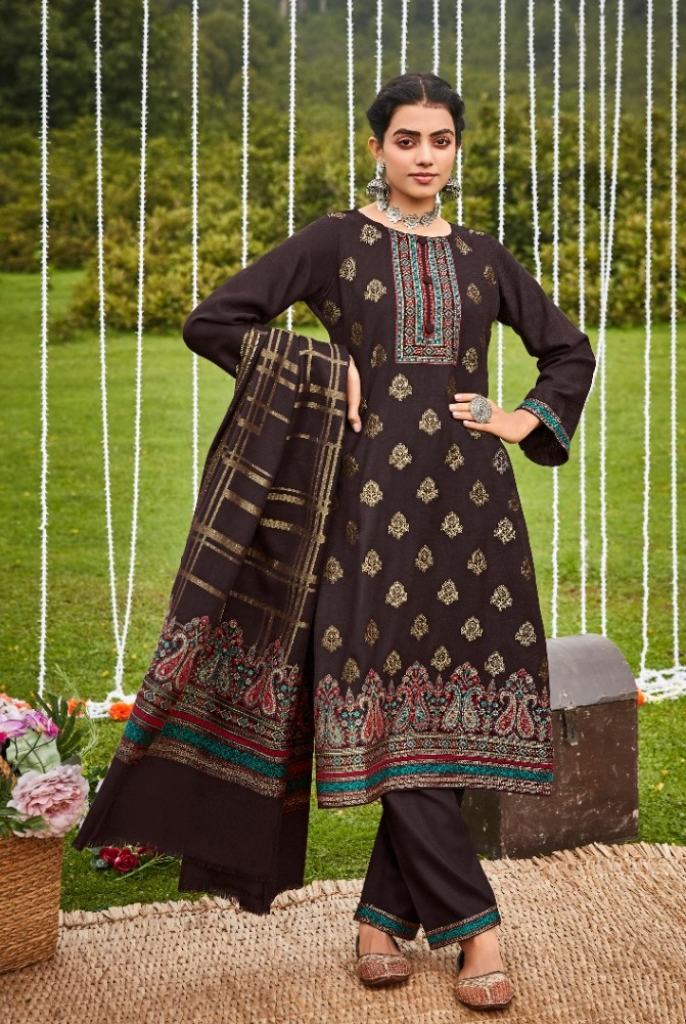 Belliza Gulbano Wool Pashmina Jacquard Dress Material Collection 