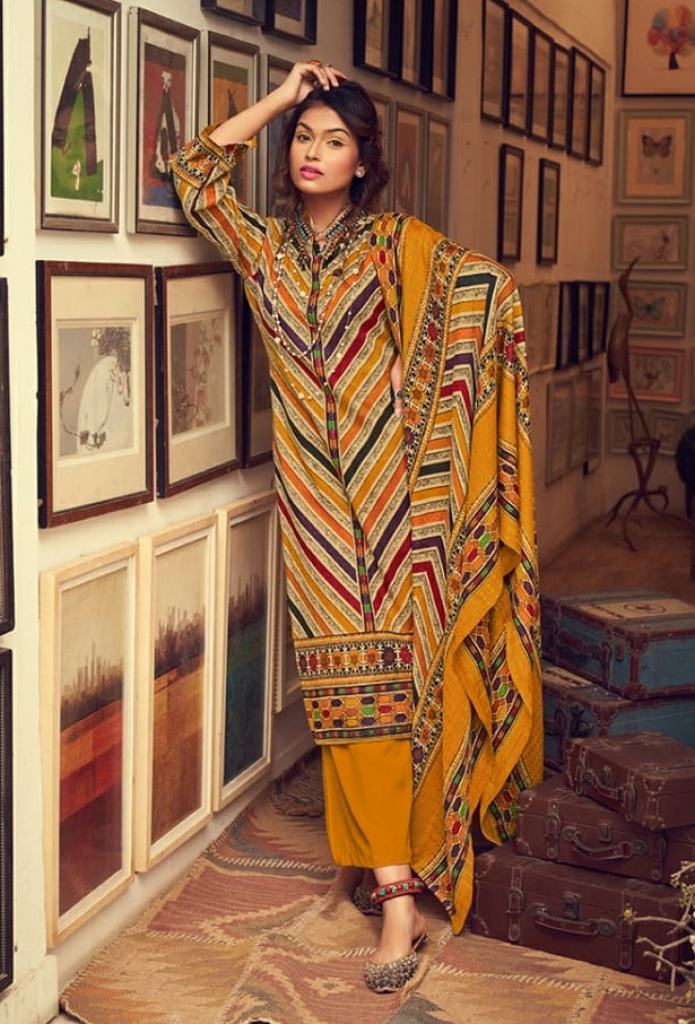 Belliza  presents Al Marina vol 3 Pashmina Designer Dress Material