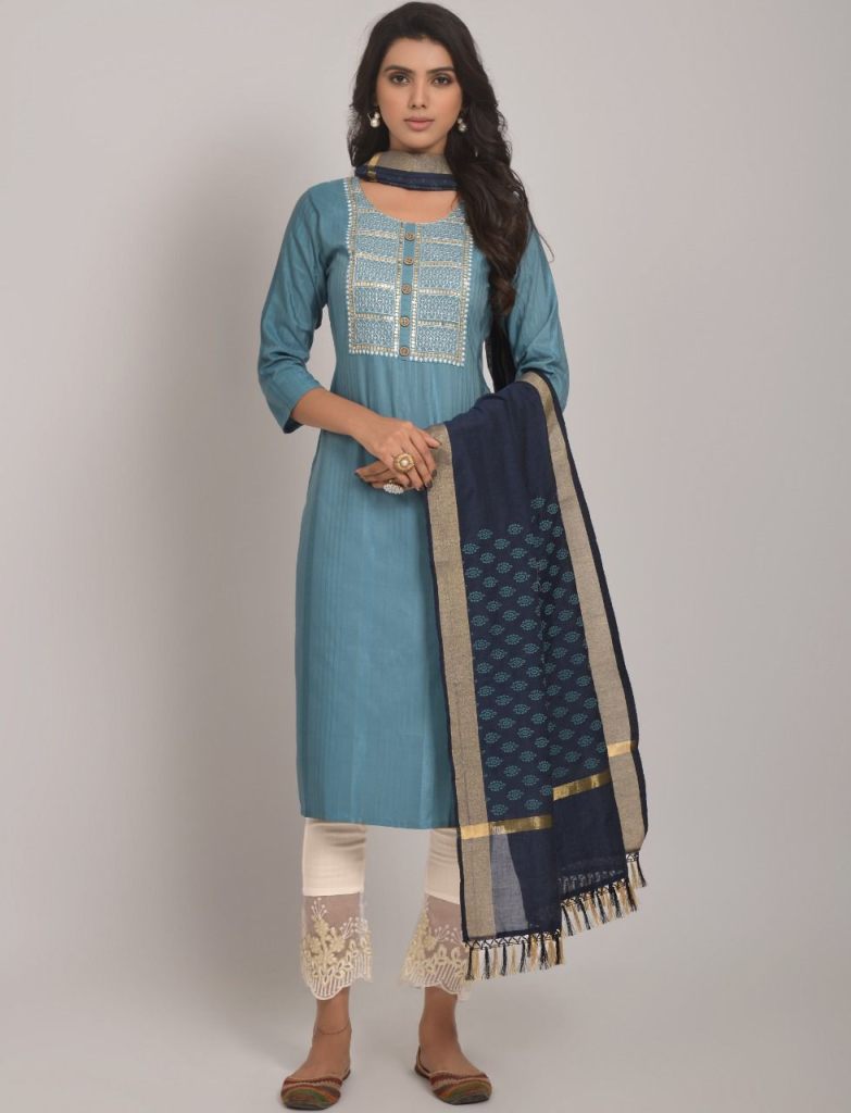 Buy Blue Poly Cotton Straight Kurta Regular Pant Suit Set (Kurta, Regular  Pants, Dupatta) for N/A0.0 | Biba India