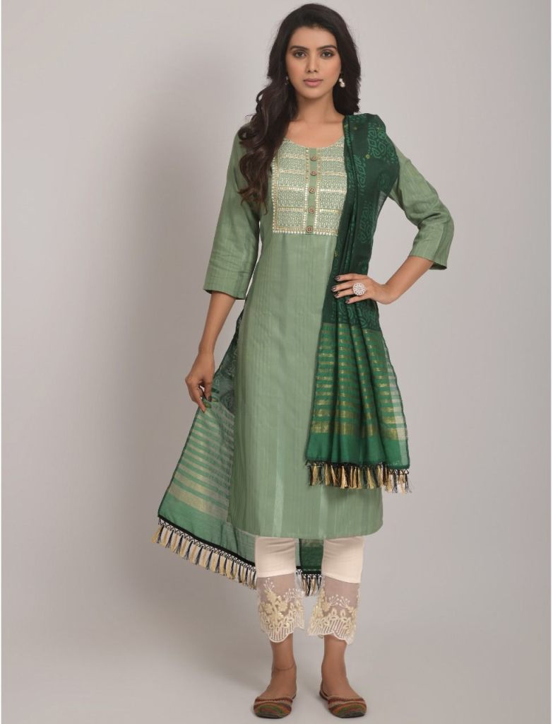 Boat Neck 3/4 Sleeves Silk Knee Long Biba Kurti Set at Rs 1499/piece in  Ayodhya