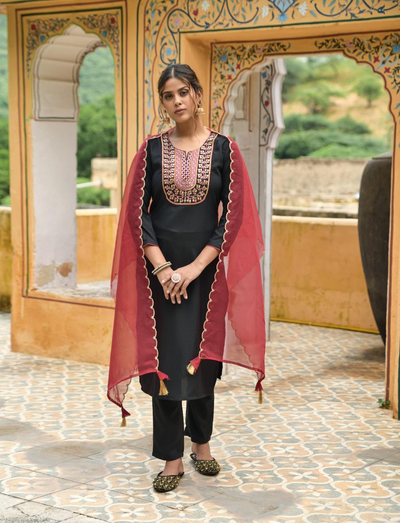 Buy Black Cotton Asymmetric Kurta Churidar Suit Set (Kurta, Churidar,  Dupatta) for N/A0.0 | Biba India