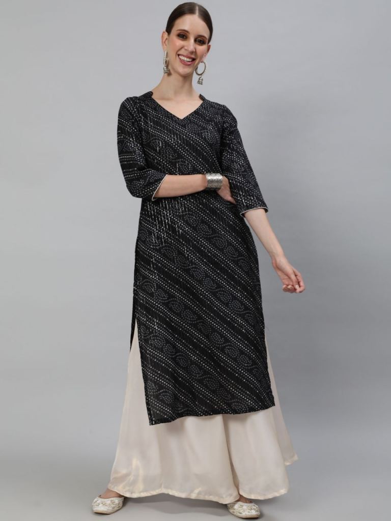 Black Cotton Bandhani Daily Wear Cotton Printed Kurti Online At Wholesale Rate