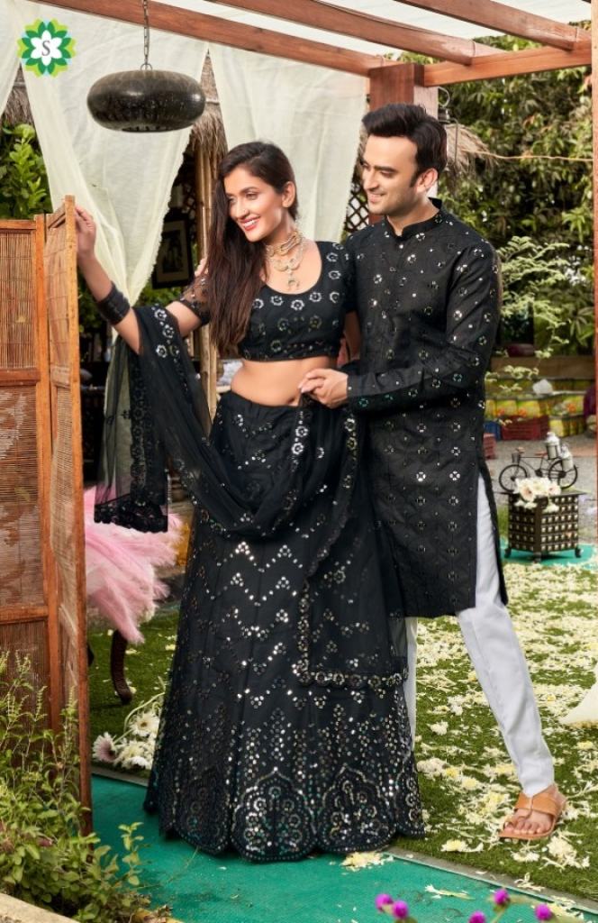 Black Soft net Embriodery party wear  Lehenga Choli  with  Kurta Couple Combo collection