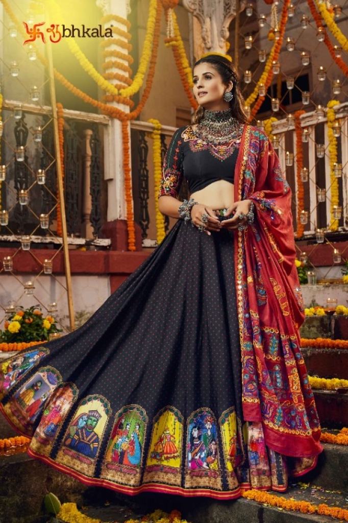 Black Maslin cotton Stylish Multi Printed Lehenga choli  with Cotton Dupatta