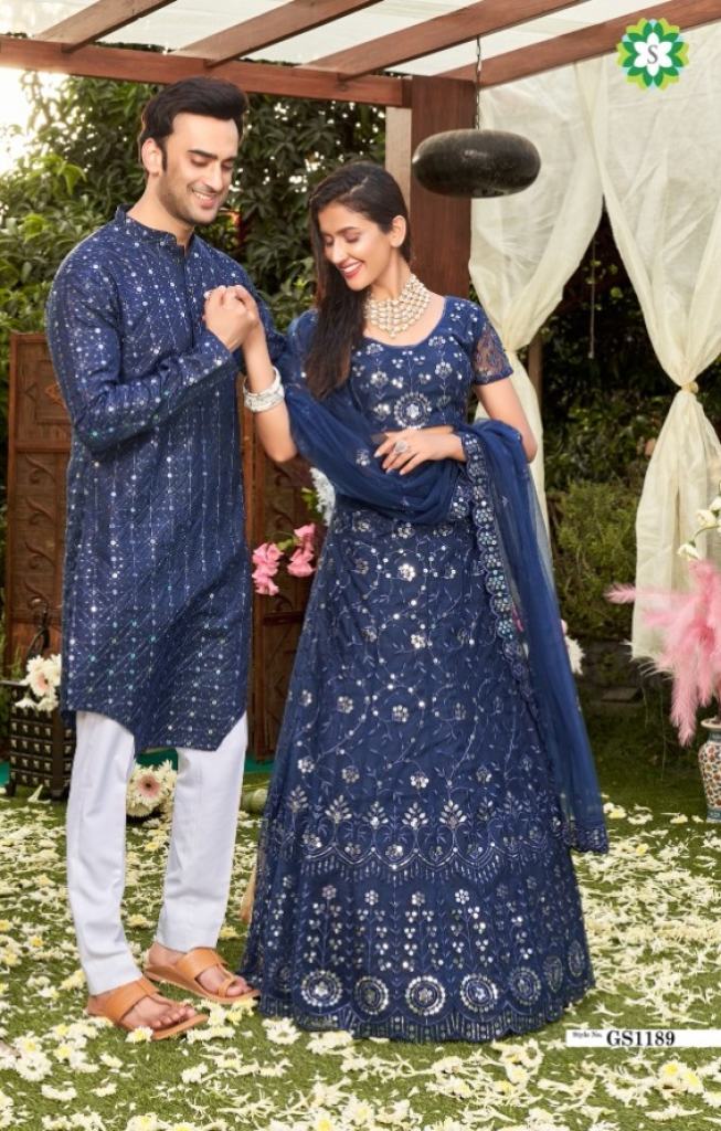 Blue Colors  Soft Net Sequins Embroidered Couple Wear collection 