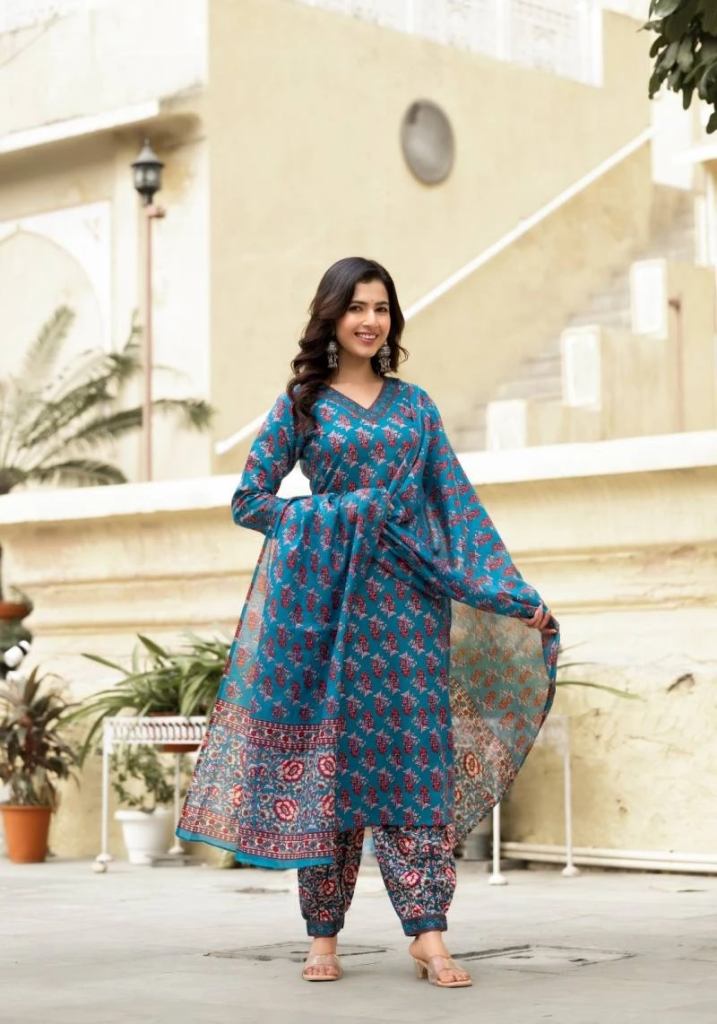 Blue Dhruvi 129 Rayon Printed Casual Wear Salwar Suit  Collection