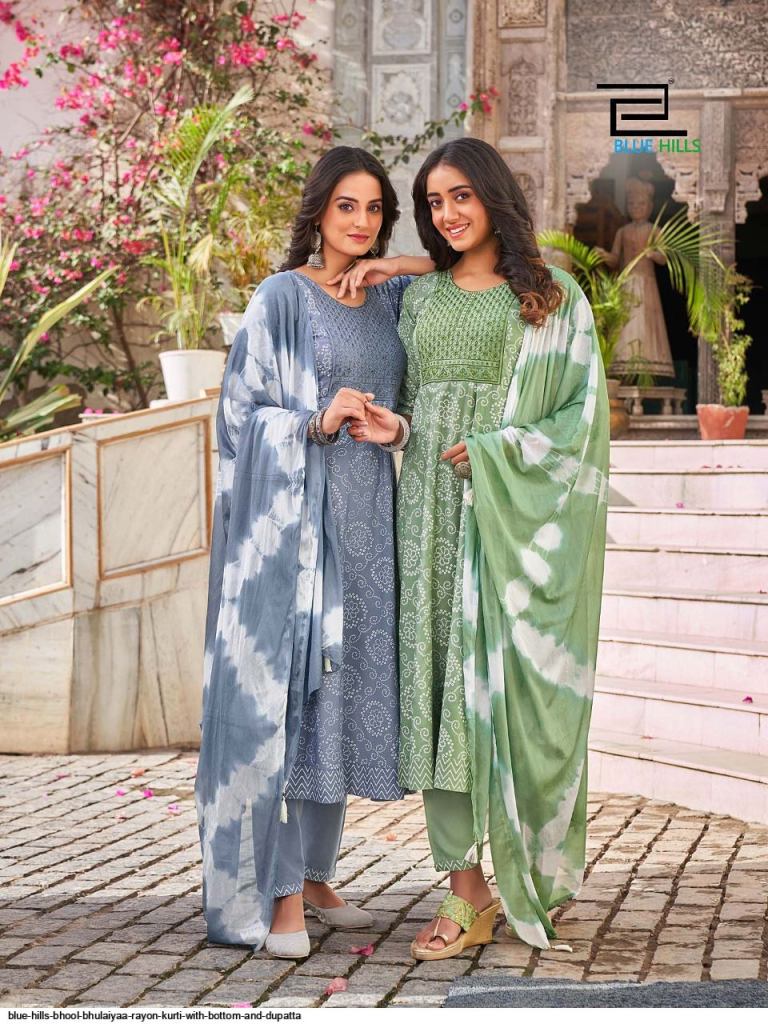 Blue Hills  Bhool Bhulaiyaa Rayon Printed Embroidery  work  Ready Made