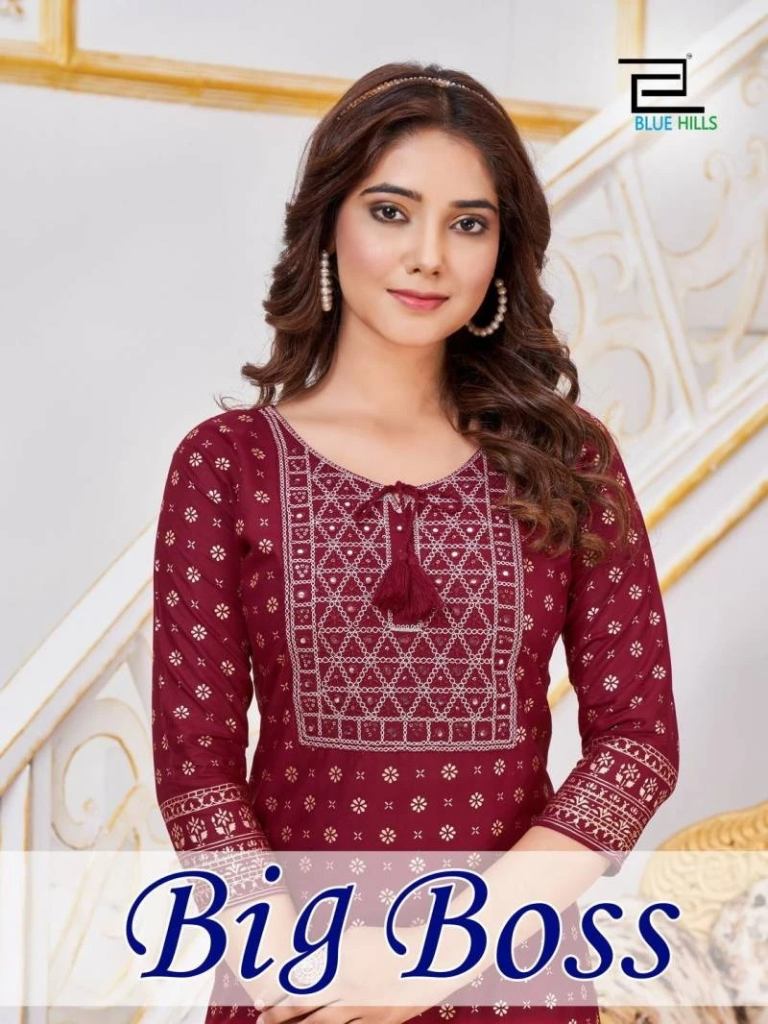 Blue Hills Big Boss Rayon Foil Printed Kurtis For Women