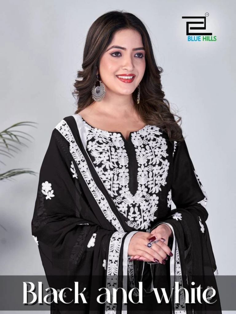 Blue Hills Black And White Kurti Set