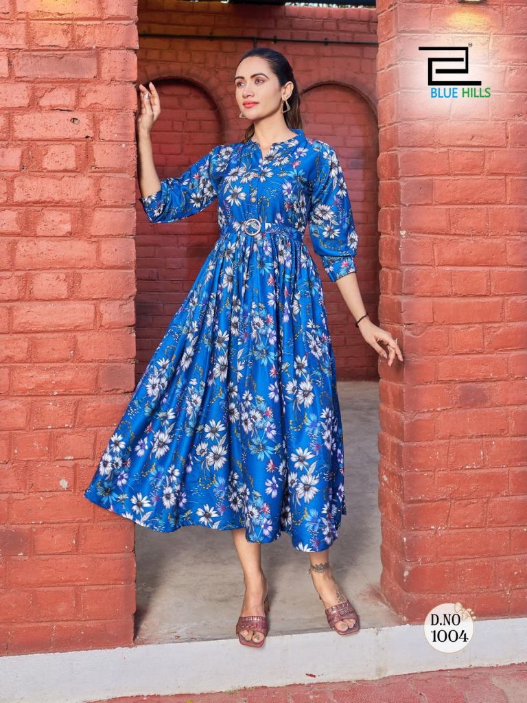 Stylish Rayon printed A-Line Long Kurti cum Gown with shrug for women and  girls