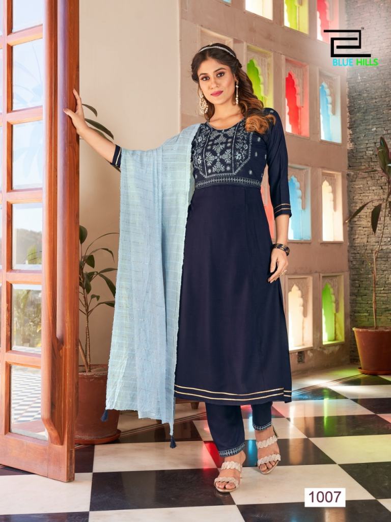 Blue Hills Butterfly Fancy Kurti With Dupatta Collection