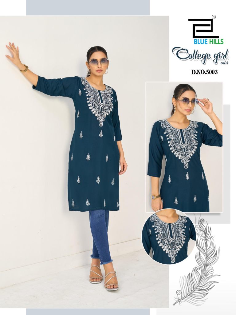 Blue Hills College Girl Vol 5 Embroidery Casual Wear Kurti