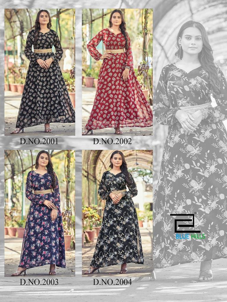 100 miles by nayra premium collection of georgette kurti with pant and  dupatta catalog at wholesale price
