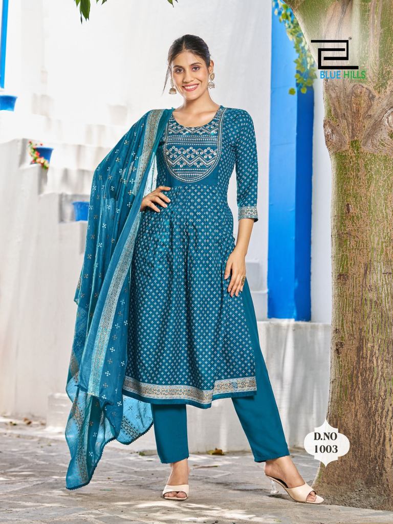 Blue Hills Festival Night Rayon Kurti With Dupatta Collection