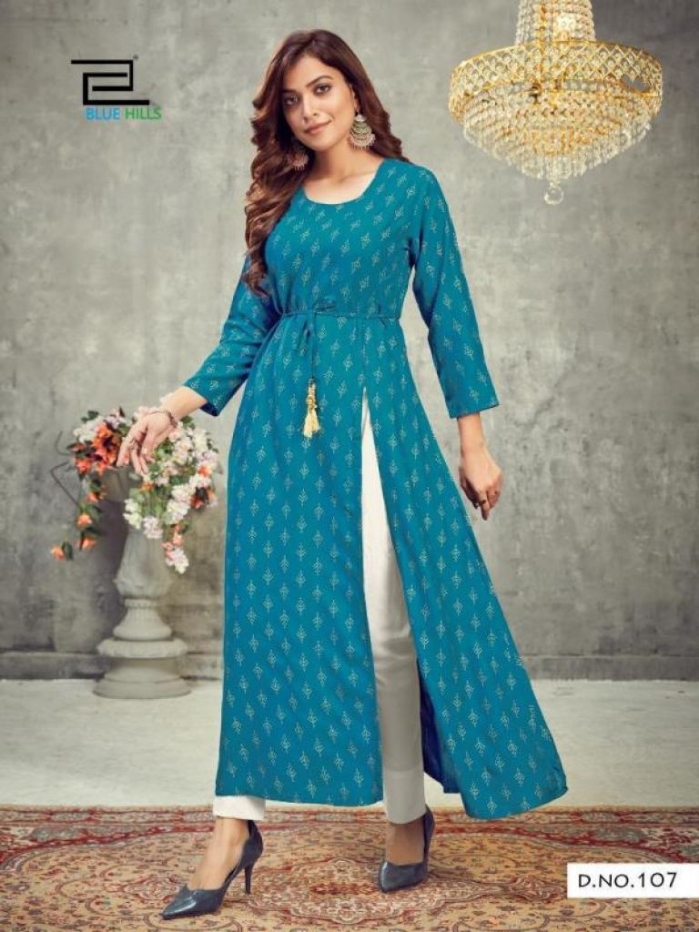 Blue Hills First Date vol 1 Fancy Rayon Side Slit Kurti catalog,