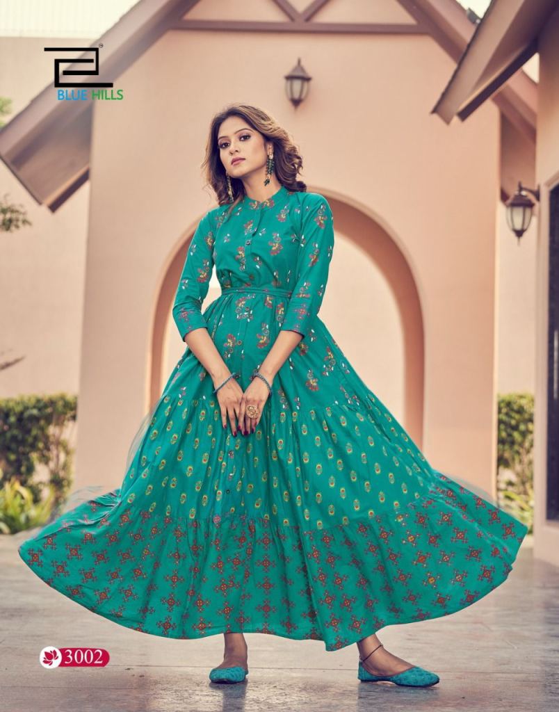 Blue Party Wear Discharge Print Rayon Jaipuri Anarkali Suit – Apparel  Designer