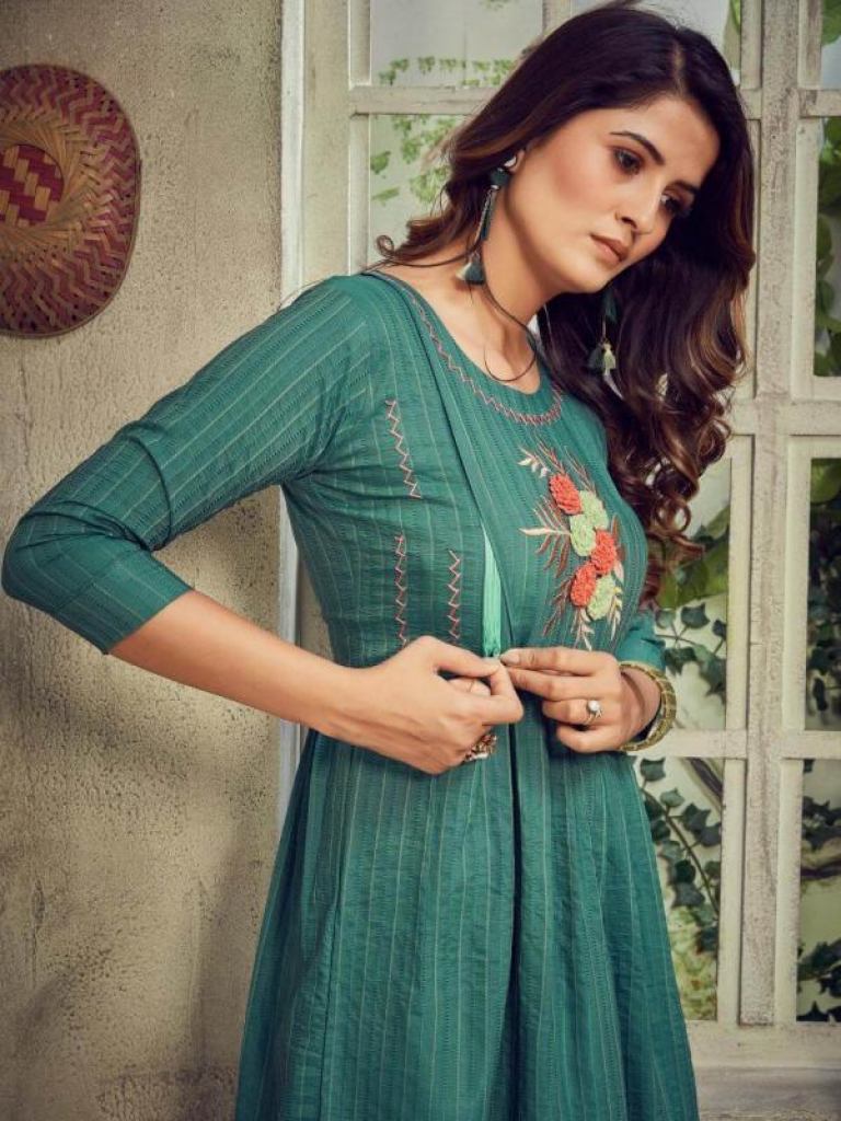 Blue Heavy Rayon Embroidered Feeding Kurti With Both Side Zip – Gunj Fashion