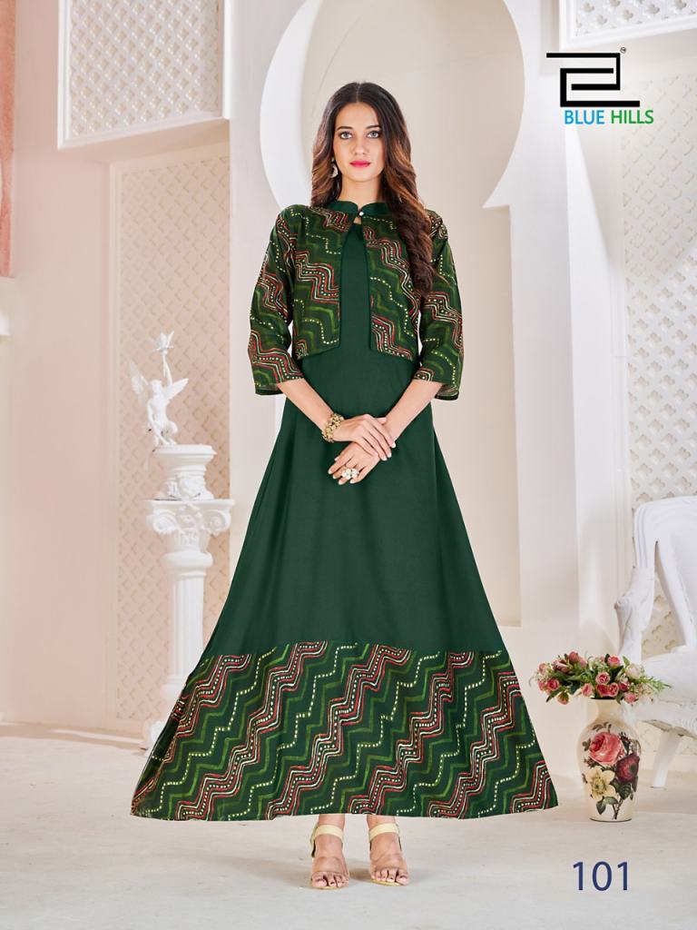 Energetic Green Colored Partywear Printed Satin-Crepe Jacket Style Long  Kurti