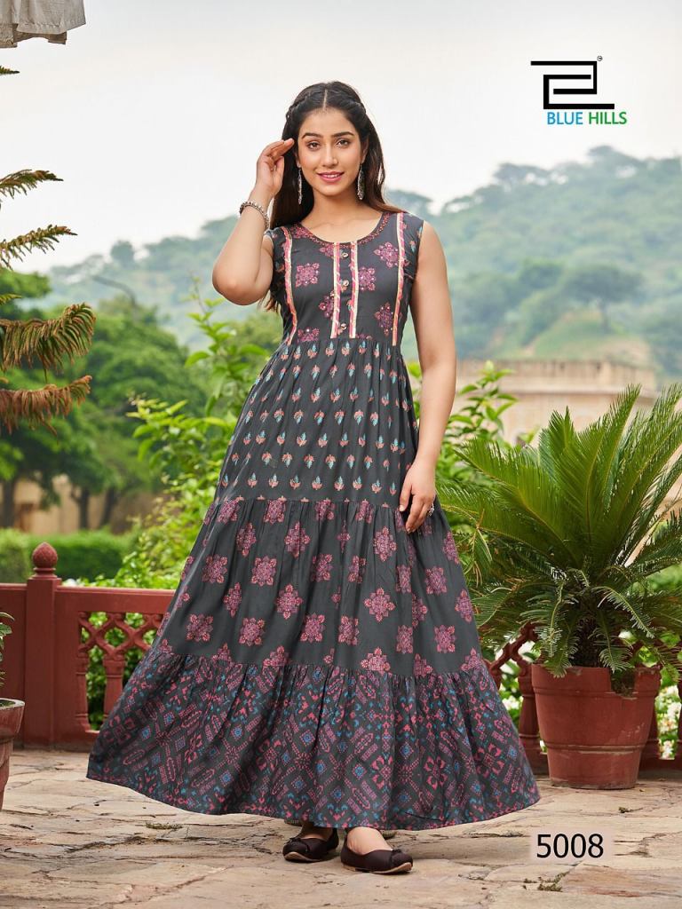 Blue Hills Hotstar  vol 5 Rayon printed  Long Anarkali Kurti Collection