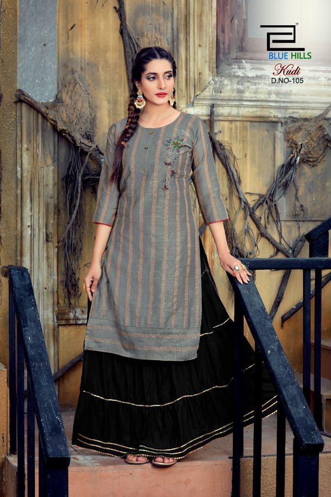Buy Online Long Kurtis With Skirts Pink  Beige Printed Straight Kurta With  Skirt  Lady India