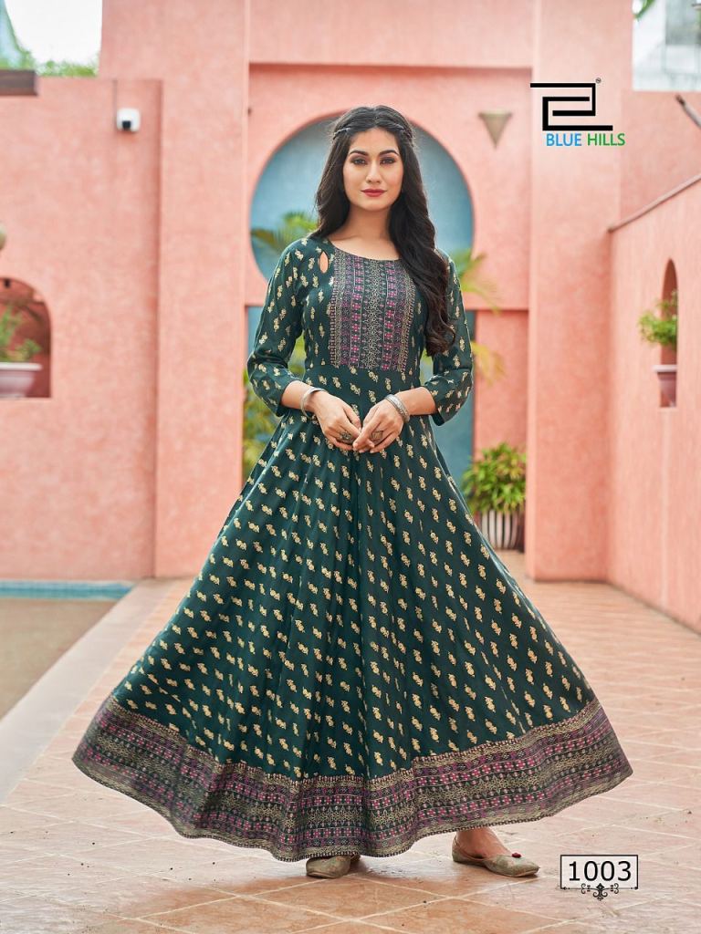 Blue Hills Laura Vol 1 Heavy Rayon Fancy printed Long Anarkali Kurti Collection