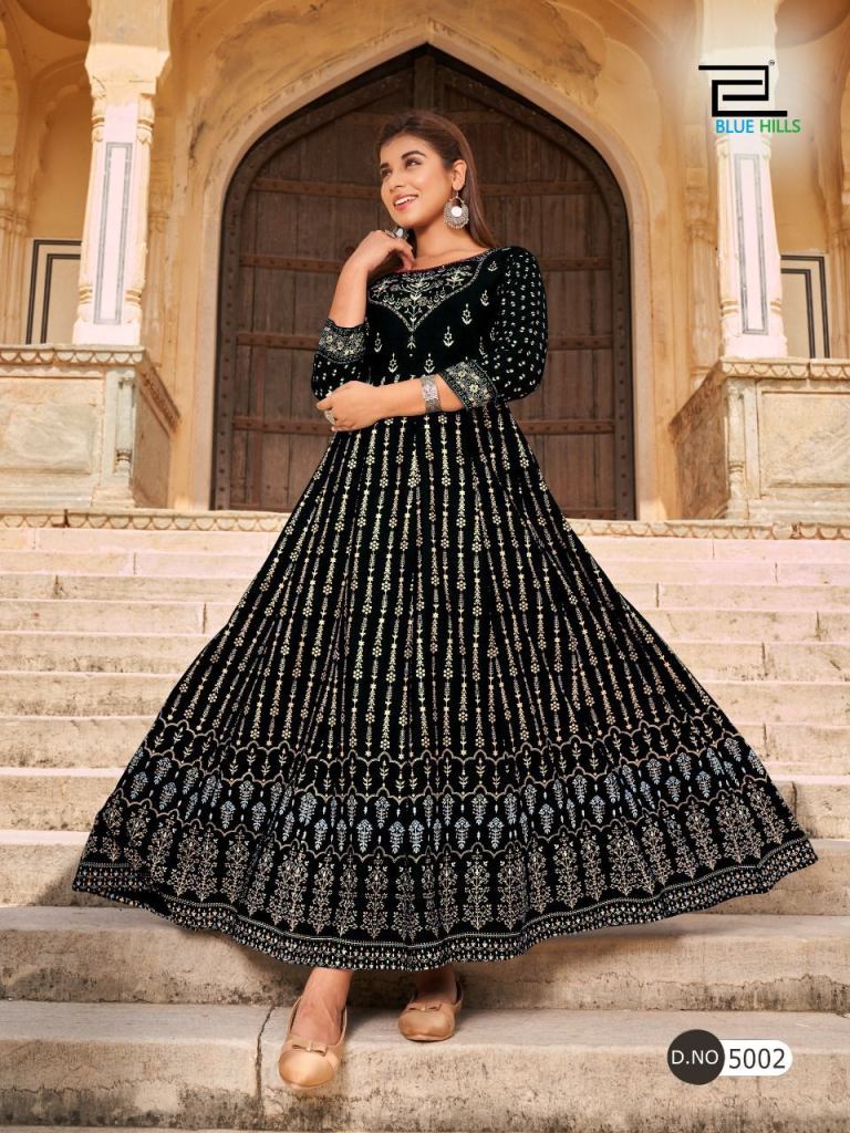  Blue Hills Leela  vol 5 Rayon printed  Long Anarkali Kurti Collection