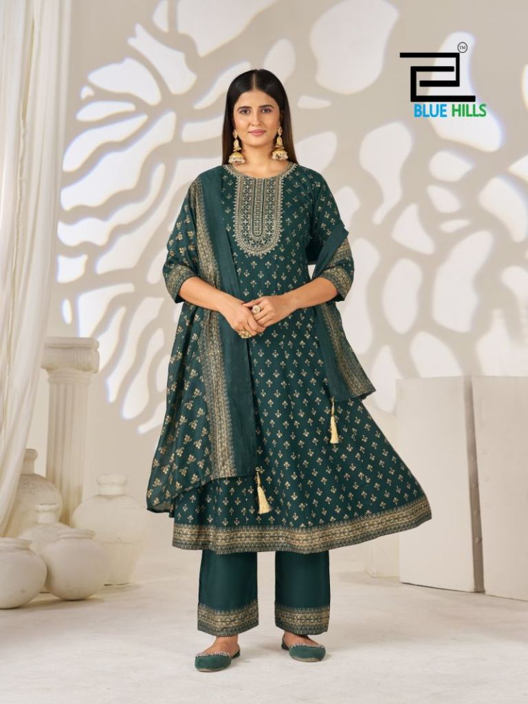 Blue Hills Lights Of Festival Plus Size Printed Kurti With Bottom Dupatta