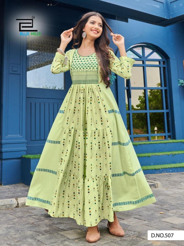 Buy Party Wear Blue Hand Embroidery Work Heavy Rayon Long Kurti Online From  Surat Wholesale Shop
