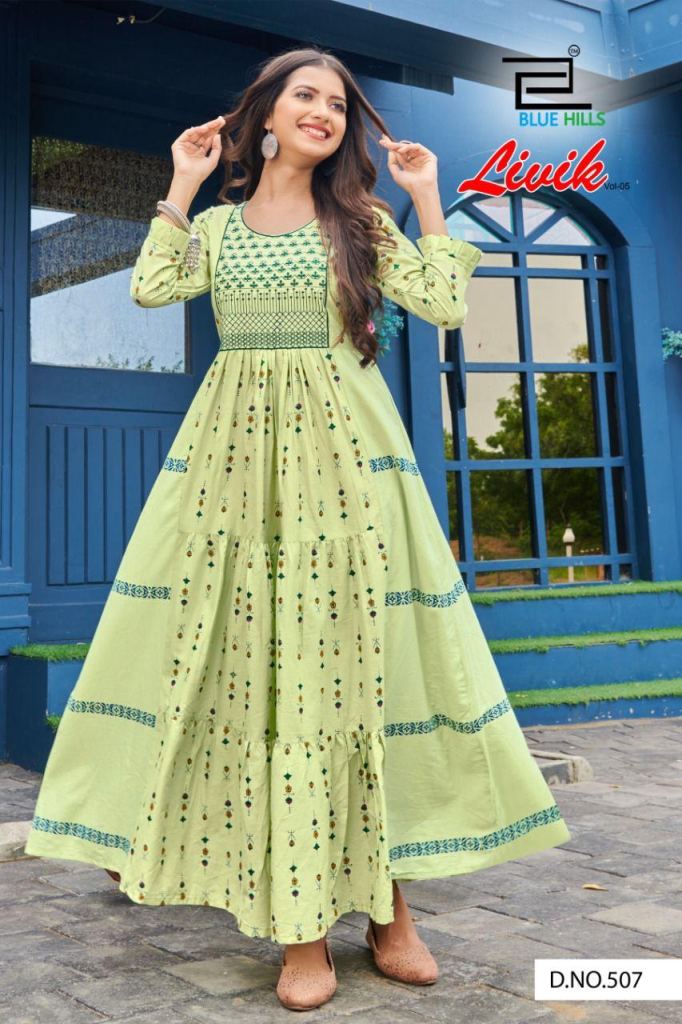 Blue Hills Livik  vol 5 Nx Heavy Cotton Anarkali Long Kurti Catalog 
