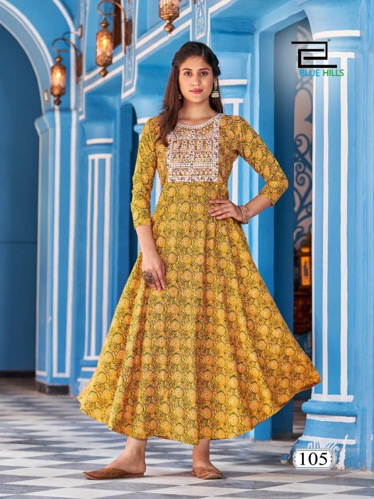 Radiant Navy Blue Colored Casual Wear Printed Cotton Anarkali Kurti Pa