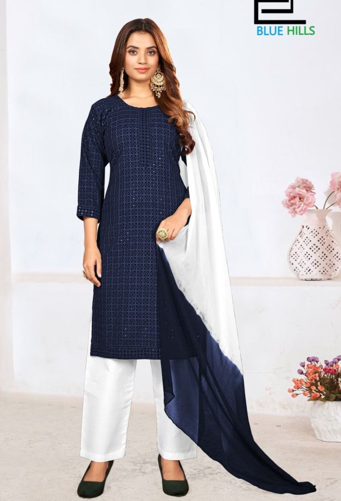 Blue Hills Madhubala Chikankari Kurti With Bottom Dupatta