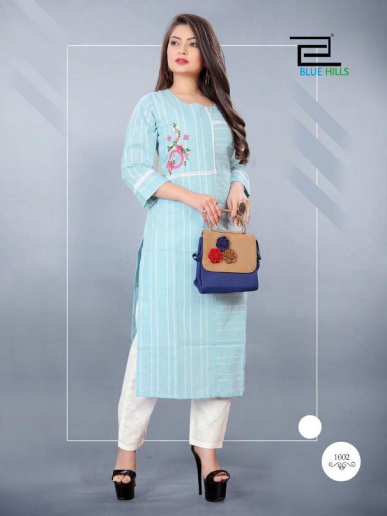 Blue Hills Orchid Cotton  Buy wholesale designer Kurti with bottom in India