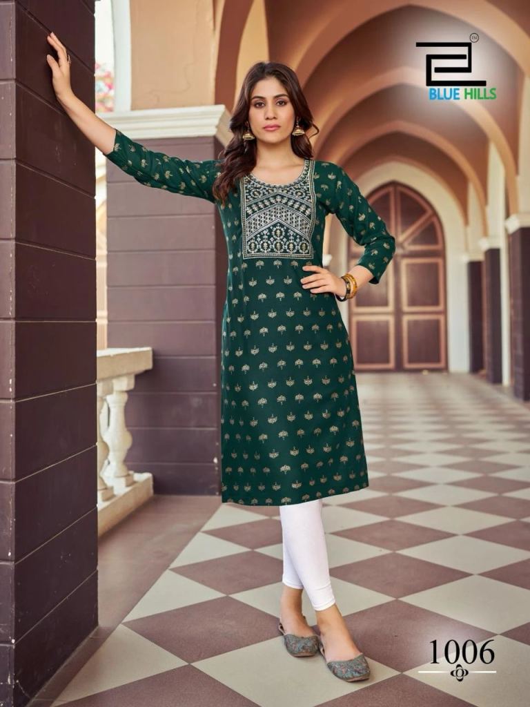 Blue Hills Orea Casual Rayon Embroidery Fancy Colorful  Kurtis