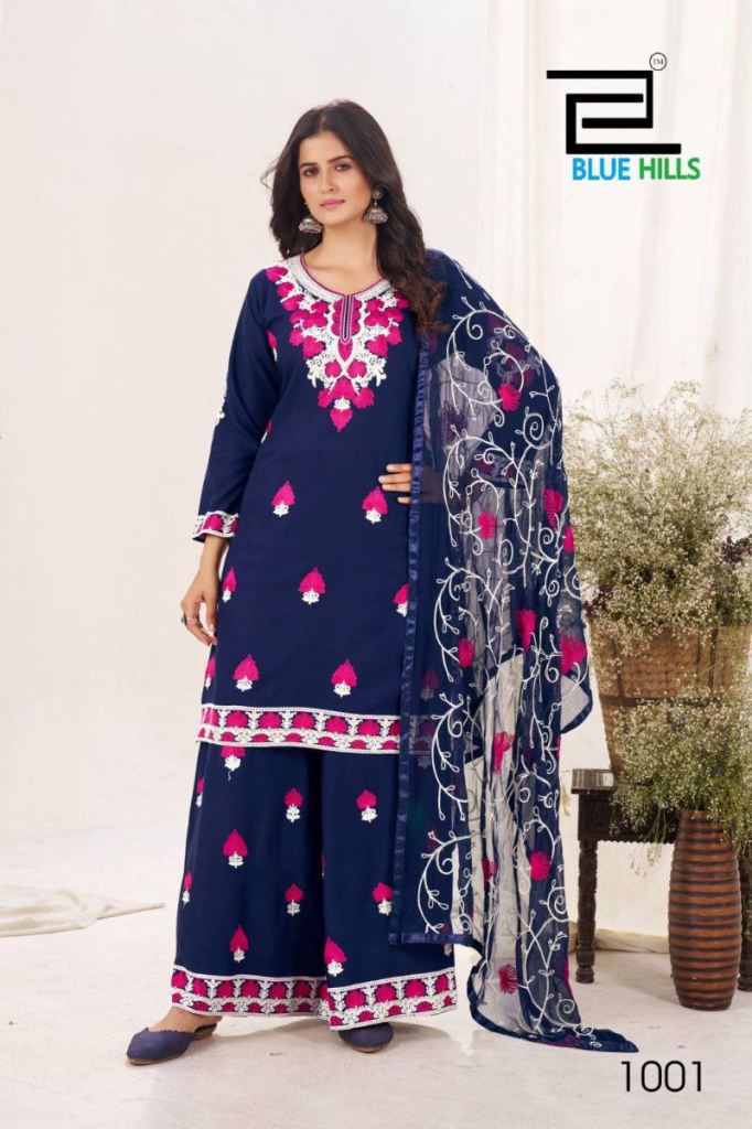 Blue Hills Pink Lotus White Thread Kurti