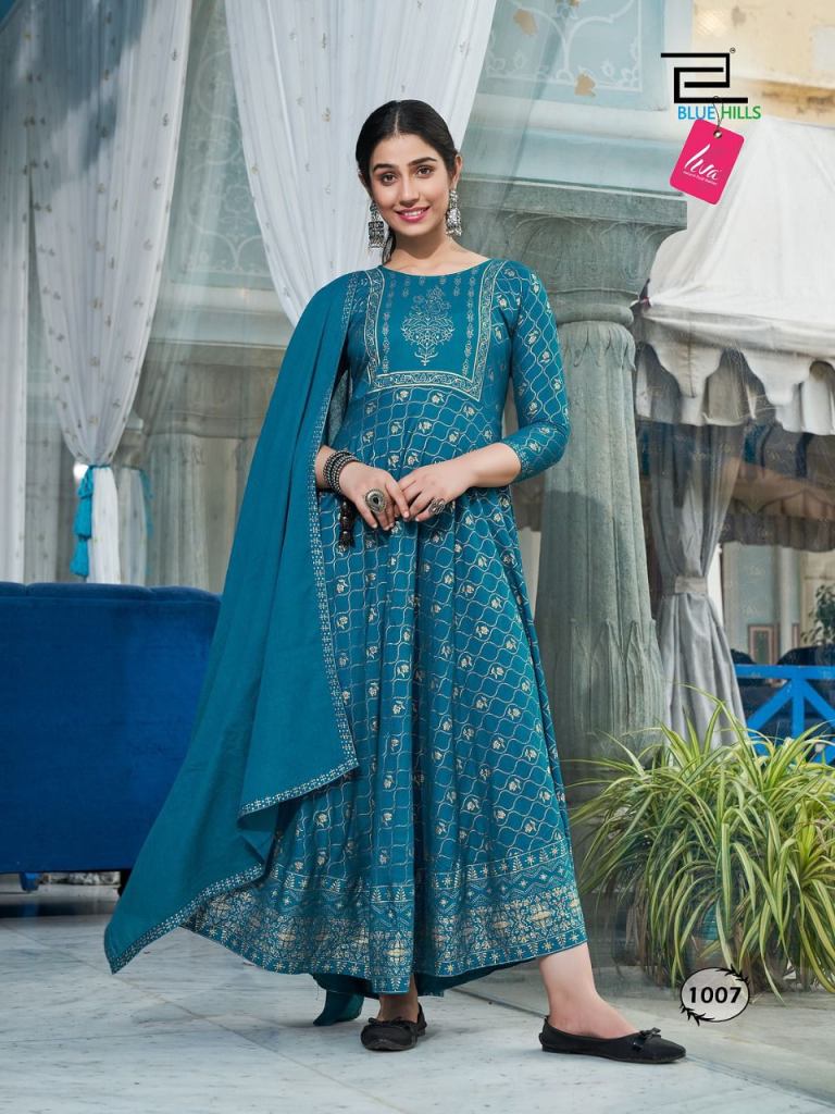 Blue Hills Raksha Bandhan Rayon with  Classic Foil print and Gown with cotton Dupatta 