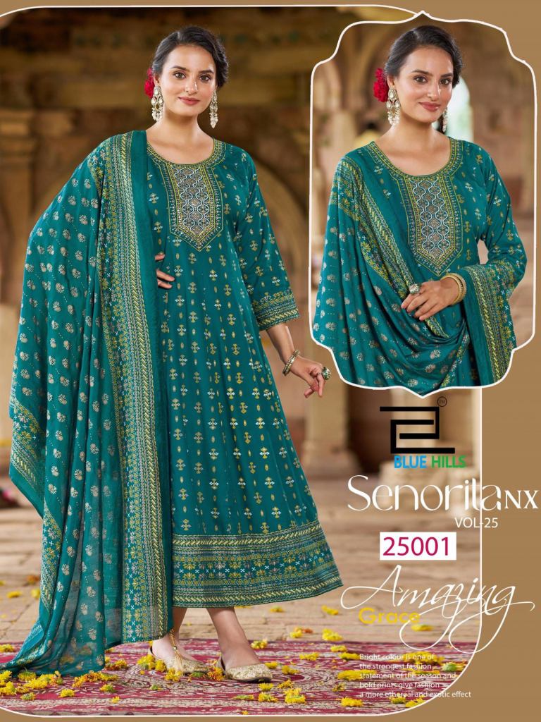 Blue Hills Senorita Vol 25 Print Anarkali Gown